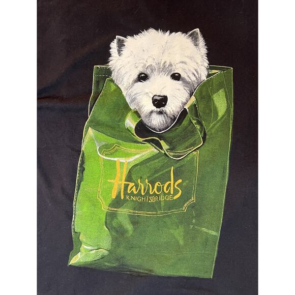 Harrods Other - HARROD'S Black Shirt Knightsbridge Westie Terrier Dog Puppy‎ Vintage 90s Size M